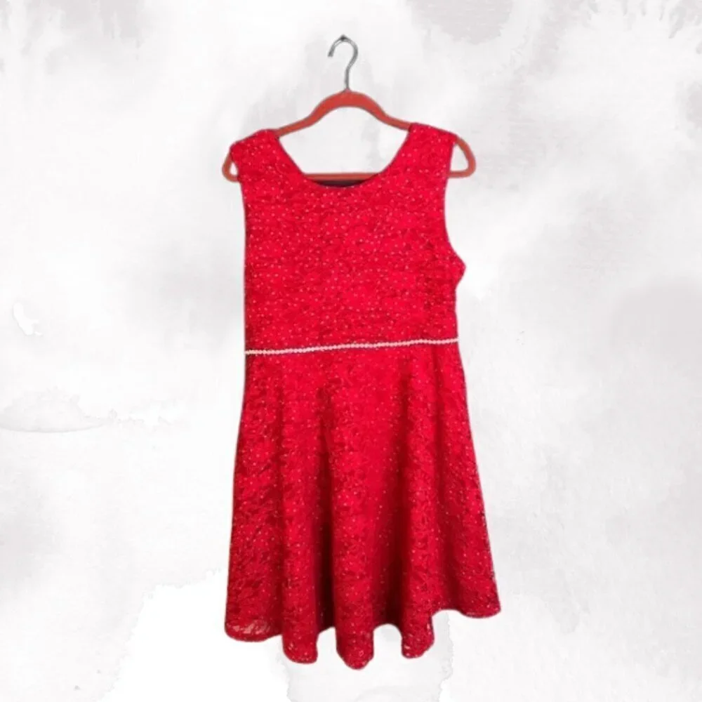 Speechless Girls Plus Size 20.5 Red Party Dress Rhinestone Sleeveless Tie XXL - Picture 1 of 7